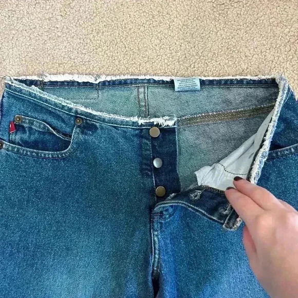 Mudd Blue Vintage Denim Frayed Waist Flared Jeans Mid Rise Cotton Size 7 Junior - Picture 3 of 6